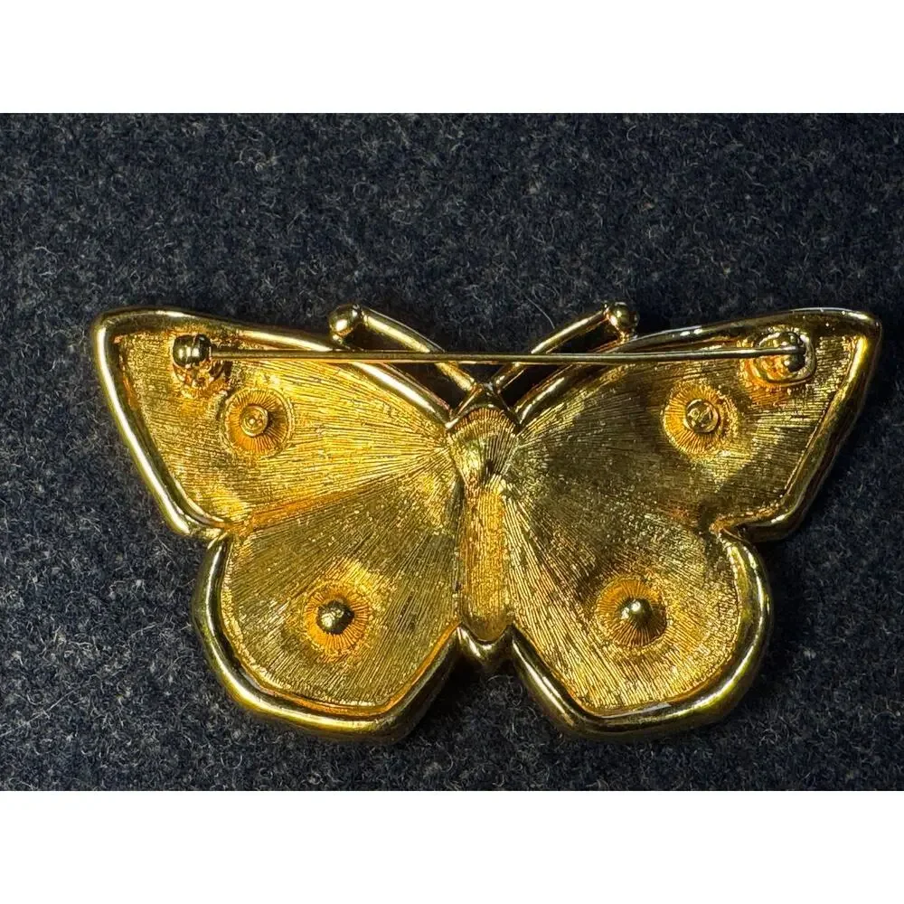 Swaroski Green Blue Yeall Enamel Butterfly Brooch Rhinestone Accents